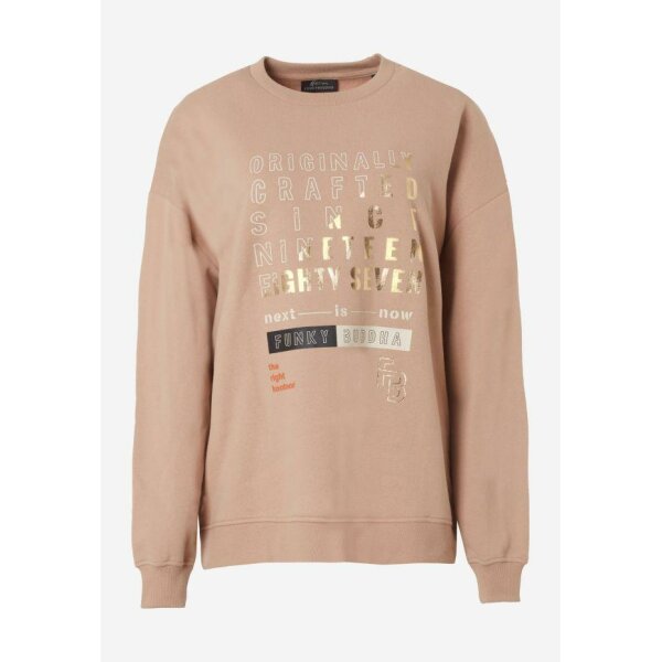 Loose fit φούτερ με τύπωμα κειμένου Μπεζ Funky Buddha FBL006-113-06 - Image 6