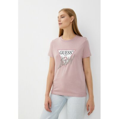 T-shirt με τριγωνικό λογότυπο Ροζ Guess W2BI12I3Z13