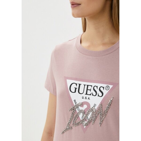 T-shirt με τριγωνικό λογότυπο Ροζ Guess W2BI12I3Z13 - Image 3