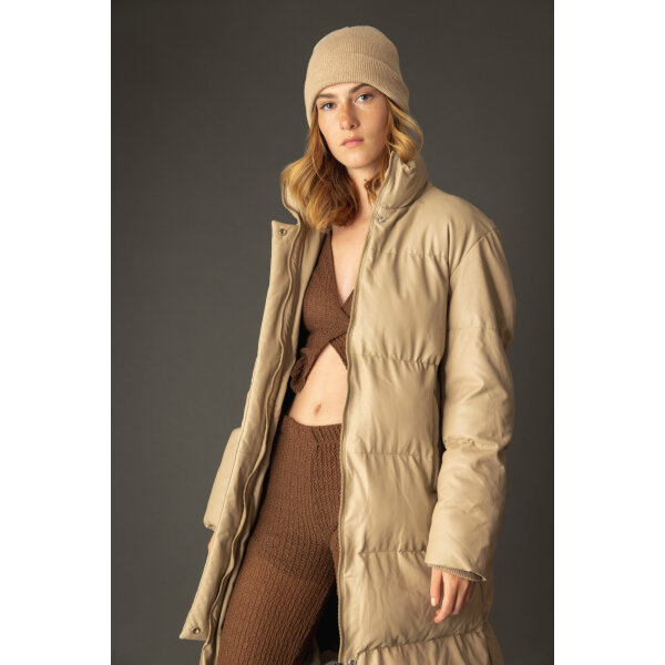 Biston fashion Γυναικείο Μακρύ Μπουφάν Μπέζ Δερματίνη  48-101-075 - Image 2