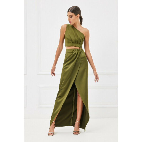 loren_skirt_pesto_1_ LOREN SKIRT  TopΜάξι φούστα σατέν 2022W011_816 - Image 1