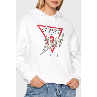 Φούτερ με κουκούλα και Strass Λευκή Guess W2BQ17KB683