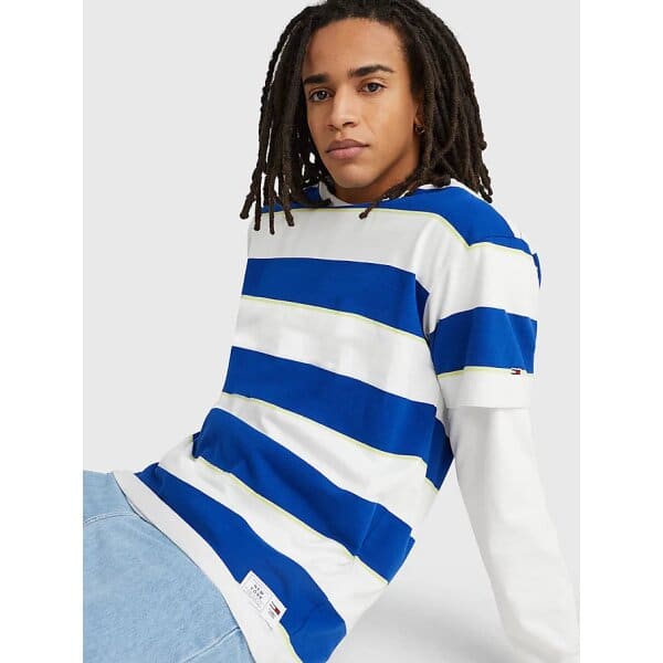 Ανδρική Μπλούζα TOMMY JEANS  DM0DM0DM16312 Ριγέ Λευκό Μπλέ - Image 3