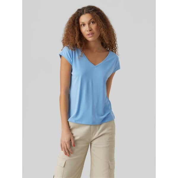 VERO MODA ΜΠΛΟΥΖΑΚΙ ΚΟΝΤΟΜΑΝΙΚΟ ΓΑΛΑΖΙΟ VMFILLI SS V-NECK TEE GA NOOS 10247666 - Image 1