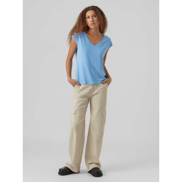 VERO MODA ΜΠΛΟΥΖΑΚΙ ΚΟΝΤΟΜΑΝΙΚΟ ΓΑΛΑΖΙΟ VMFILLI SS V-NECK TEE GA NOOS 10247666 - Image 4