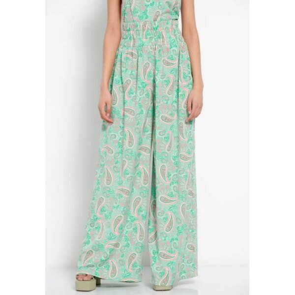 FBL007-113-02_GREEN_FIG_1 Γυναικεία Loose fit εμπριμέ παντελόνα  FBL007-113-02 - Image 2