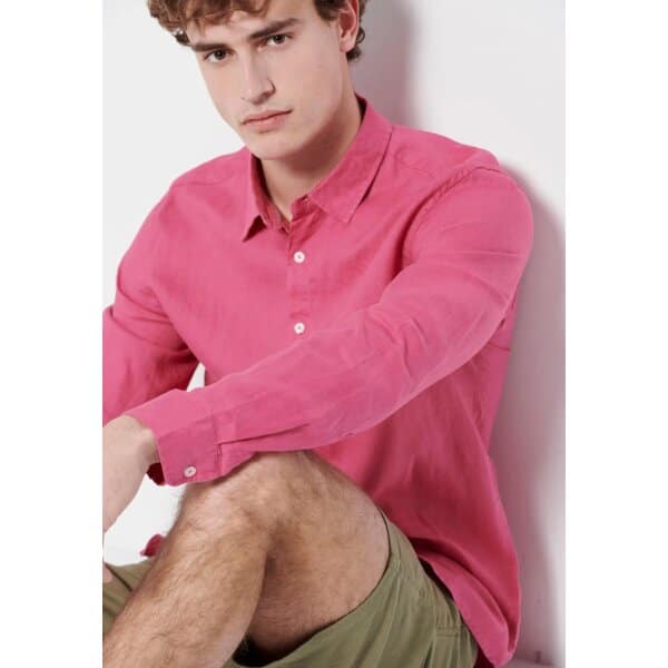FBM007-001-05_ROSE_3 Ανδρικό Πουκάμισο Λινό FUNKY BUDDHA FBM007-001-05 ΡΟΖ - Image 4