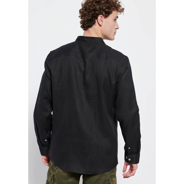 Ανδρικό Πουκάμισο Λινό FUNKY BUDDHA MAO FBM-007-003-05 Μαύρο - Image 4