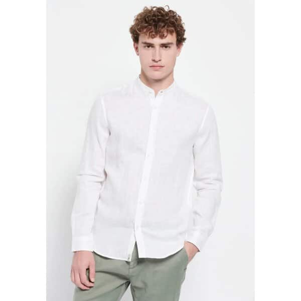 FBM007-003-05_WHITE_1 Ανδρικό Πουκάμισο Λινό FUNKY BUDDHA MAO FBM-007-003-05 Λευκό - Image 1