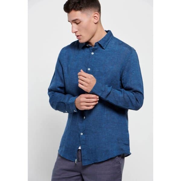 Ανδρικό Πουκάμισο Λινό FUNKY BUDDHA FBM007-004-05 Μπλέ - Image 6