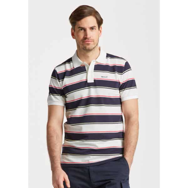 Multi_Stripe_-_2063015_113_Eggshell_1 Ανδρική Μπλούζα GANT POLO MULTI STRIPE SS 2063015 Λευκό - Image 1