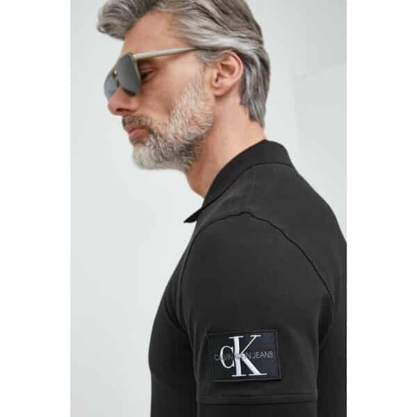 SS23-POM06I-99X_F5 Ανδρική Μπλούζα POLO CALVIN KLEIN J30J322850 MONOLOGO BADGE Μαύρο - Image 4