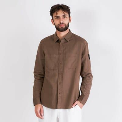 Ανδρικό Πουκάμισο Λινό M/M CALVIN KLEIN LINEN J30J322953 Καφέ