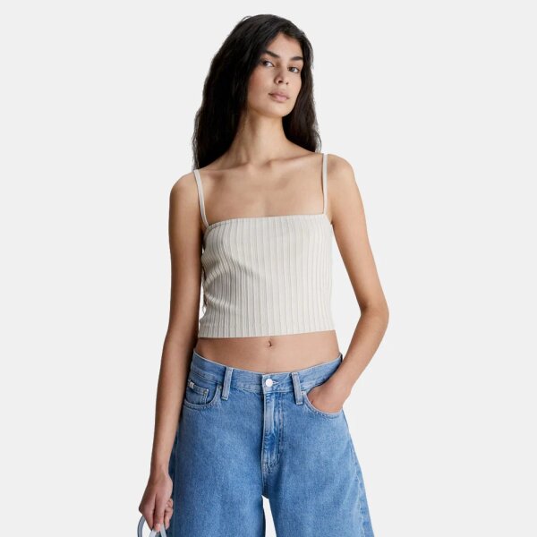 calvin-klein-rib-cropped-strappy-top Γυναικείο Αμάνικο T-Shirt Μπέζ Calvin Klein Rib Cropped J20J221009 ACI - Image 1