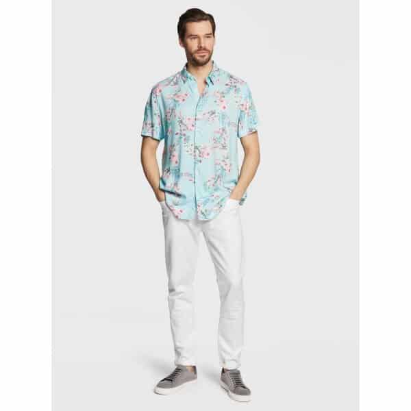 guess-poukamiso-m3gh34-wd4z2-mple-slim-fit (1) Ανδρικό Πουκάμισο Κοντομάνικο GUESS M3GH34WD4Z2 Γαλάζιο - Image 2