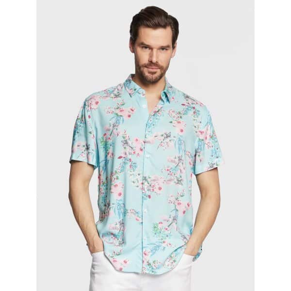 guess-poukamiso-m3gh34-wd4z2-mple-slim-fit Ανδρικό Πουκάμισο Κοντομάνικο GUESS M3GH34WD4Z2 Γαλάζιο - Image 1