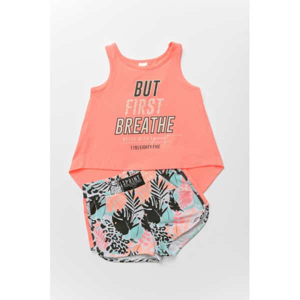 231-4008 PEACH FLUO a ΠΑΙΔΙΚΟ ΣΕΤ ΜΕ SHORTS FLORAL 6-16 ΕΤΩΝ  SPRINT 231-4008 - Image 1