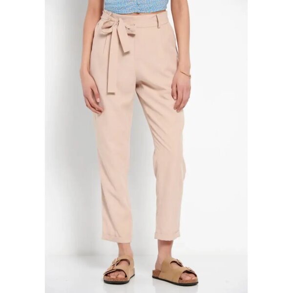FBL007-105-02_OAT_MILK_1 Γυναικείο Peg leg παντελόνι με ελαστική μέση και ζώνη Μπέζ FBL007-105-02 - Image 2