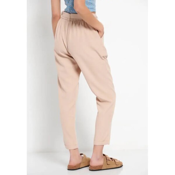 FBL007-105-02_OAT_MILK_4 Γυναικείο Peg leg παντελόνι με ελαστική μέση και ζώνη Μπέζ FBL007-105-02 - Image 4