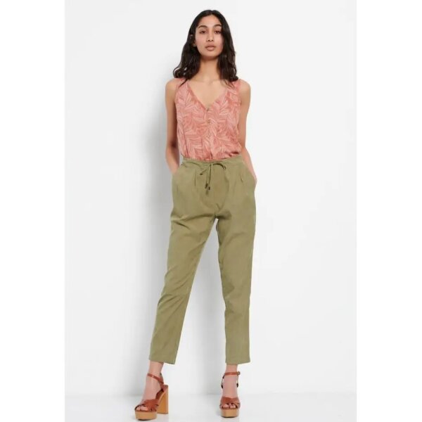 FBL007-106-02_OLIVE_OIL_2 Γυναικείο Casual παντελόνι με ελαστική μέση Χακί FBL007-106-02 - Image 1