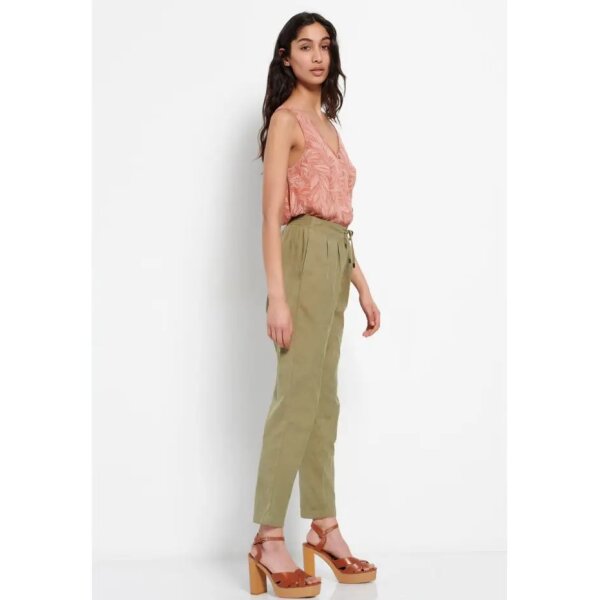 FBL007-106-02_OLIVE_OIL_5 Γυναικείο Casual παντελόνι με ελαστική μέση Χακί FBL007-106-02 - Image 5