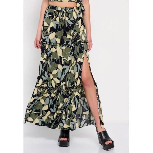 FBL007-110-14_BLACK_1 - Αντιγραφή Γυναικεία Εμπριμέ φούστα με σκίσιμο στο πλάι FUNKY BUDDHA  FBL007-110-14 - Image 2