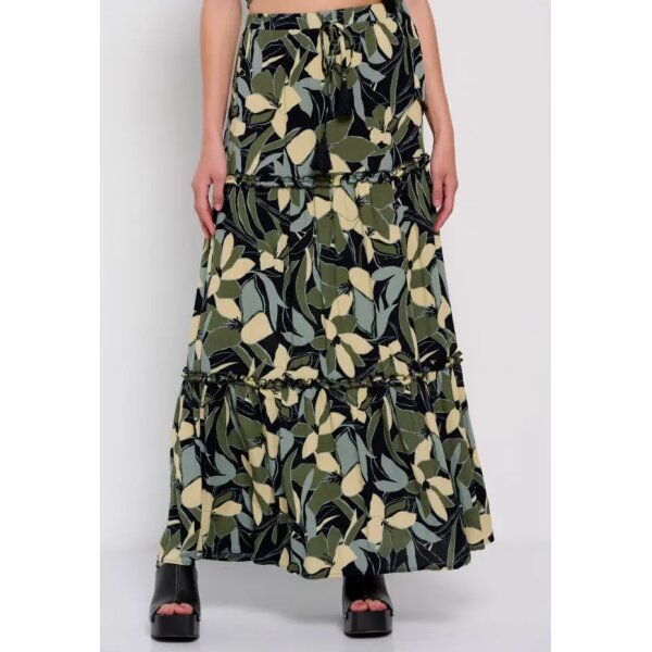 FBL007-110-14_BLACK_3 - Αντιγραφή Γυναικεία Εμπριμέ φούστα με σκίσιμο στο πλάι FUNKY BUDDHA  FBL007-110-14 - Image 3