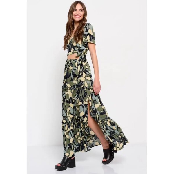 FBL007-110-14_BLACK_5 Γυναικεία Εμπριμέ φούστα με σκίσιμο στο πλάι FUNKY BUDDHA  FBL007-110-14 - Image 5