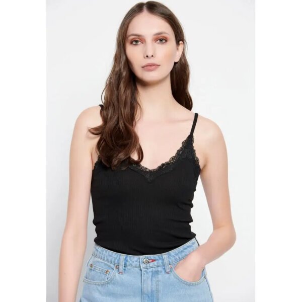 Γυναικείο τοπ με τιράντες σε ύφανση rib Μαύρο FUNKY BUDDHA FBL007-112-04 - Image 1