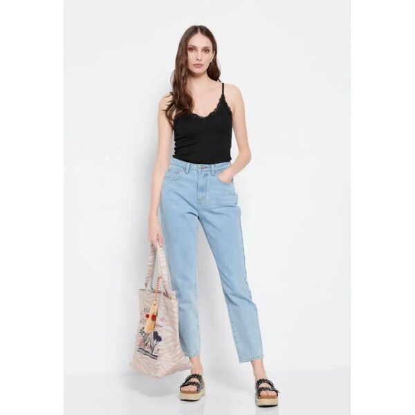 Γυναικείο τοπ με τιράντες σε ύφανση rib Μαύρο FUNKY BUDDHA FBL007-112-04 - Image 2