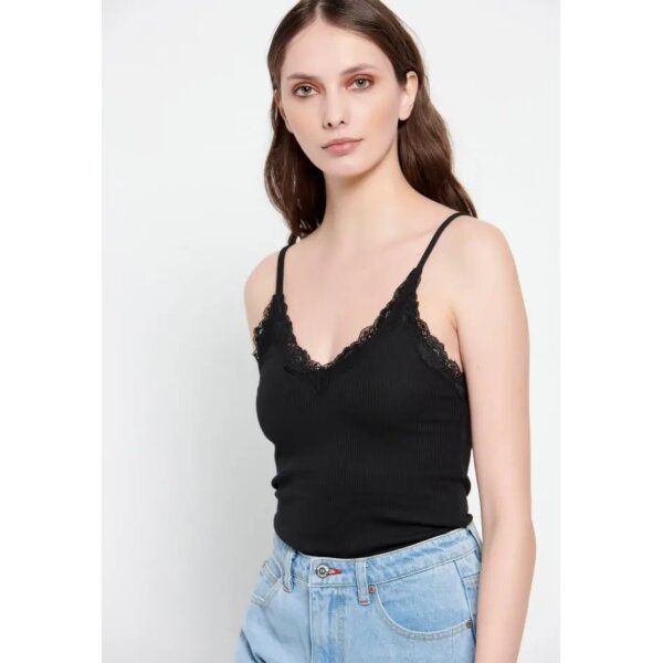 Γυναικείο τοπ με τιράντες σε ύφανση rib Μαύρο FUNKY BUDDHA FBL007-112-04 - Image 5
