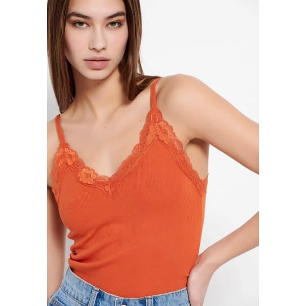 FBL007-112-04_ORANGE_RUST_3 Γυναικείο τοπ με τιράντες σε ύφανση rib Πορτοκαλί FUNKY BUDDHA FBL007-112-04 - Image 3