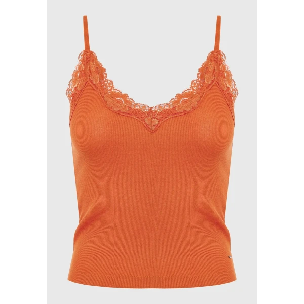 Γυναικείο τοπ με τιράντες σε ύφανση rib Πορτοκαλί FUNKY BUDDHA FBL007-112-04 - Image 6