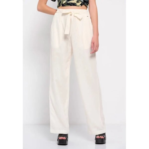 FBL007-114-02_OFF_WHITE_1 Γυναικεία Wide leg παντελόνα με λινό Λευκό FUNKY BUDDHA  FBL007-114-02 - Image 2