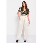 Γυναικεία Wide leg παντελόνα με λινό Λευκό FUNKY BUDDHA FBL007-114-02