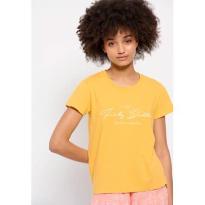 Γυναικείο T-shirt από οργανικό βαμβάκι με τύπωμα Κίτρινο FUNKY BUDDHA FBL007-114-04