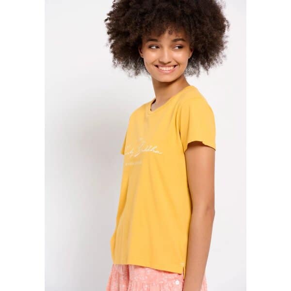 Γυναικείο T-shirt από οργανικό βαμβάκι με τύπωμα Κίτρινο FUNKY BUDDHA FBL007-114-04 - Image 5