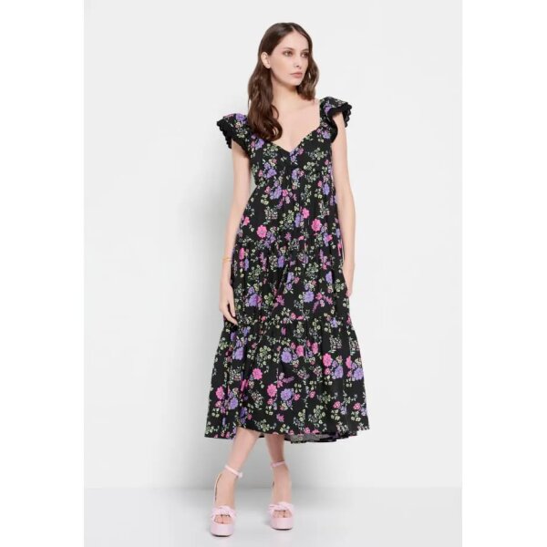 Γυναικείο Φλοράλ μάξι φόρεμα με βολάν στους ώμους Μαύρο FUNKY BUDDHA  FBL007-117-13 - Image 2