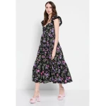 Γυναικείο Φλοράλ μάξι φόρεμα με βολάν στους ώμους Μαύρο FUNKY BUDDHA  FBL007-117-13