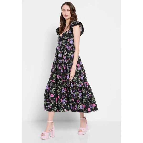 Γυναικείο Φλοράλ μάξι φόρεμα με βολάν στους ώμους Μαύρο FUNKY BUDDHA  FBL007-117-13 - Image 1