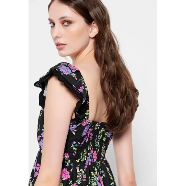 Γυναικείο Φλοράλ μάξι φόρεμα με βολάν στους ώμους Μαύρο FUNKY BUDDHA  FBL007-117-13 - Image 3