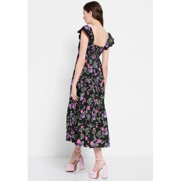 Γυναικείο Φλοράλ μάξι φόρεμα με βολάν στους ώμους Μαύρο FUNKY BUDDHA  FBL007-117-13 - Image 4
