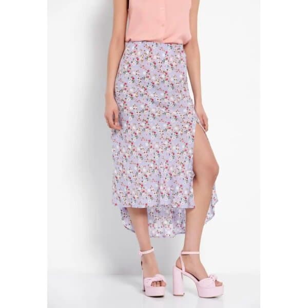 FBL007-118-14_LILAC_1 - Αντιγραφή Γυναικεία Floral Midi φούστα Μωβ FUNKY BUDDHA  FBL007-118-14 - Image 1