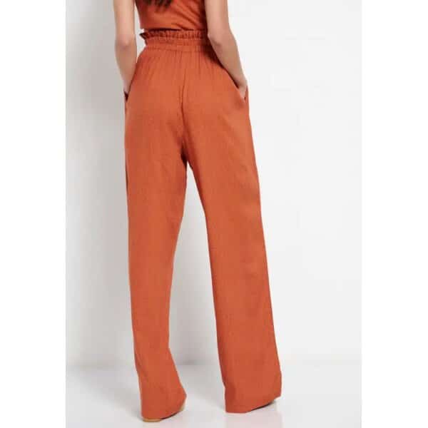 FBL007-120-02_TERRACOTA_4 Γυναικεία Wide leg εμπριμέ παντελόνα με ελαστική μέση FBL007-120-02 - Image 4