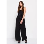Γυναικεία Ολόσωμη φόρμα με τιράντες Μαύρη Linen blend FUNKY BUDDHA FBL007-122-12