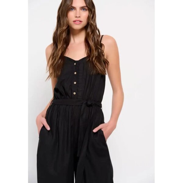 Γυναικεία Ολόσωμη φόρμα με τιράντες Μαύρη Linen blend FUNKY BUDDHA  FBL007-122-12 - Image 2