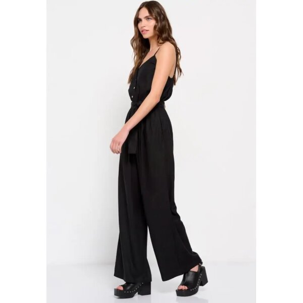 Γυναικεία Ολόσωμη φόρμα με τιράντες Μαύρη Linen blend FUNKY BUDDHA  FBL007-122-12 - Image 3