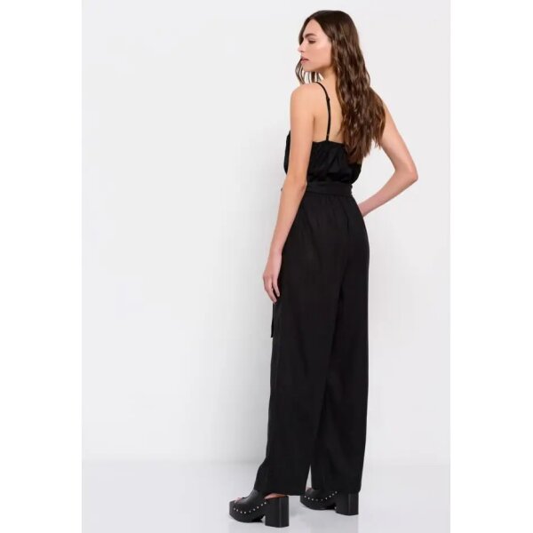 Γυναικεία Ολόσωμη φόρμα με τιράντες Μαύρη Linen blend FUNKY BUDDHA  FBL007-122-12 - Image 4