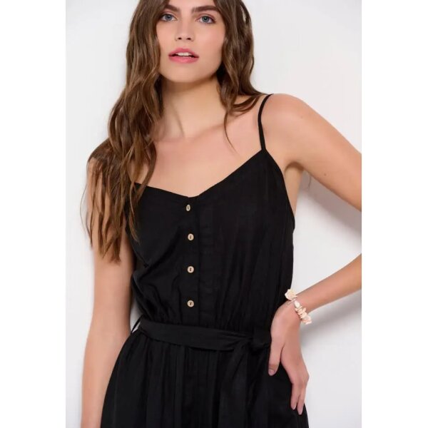 Γυναικεία Ολόσωμη φόρμα με τιράντες Μαύρη Linen blend FUNKY BUDDHA  FBL007-122-12 - Image 5