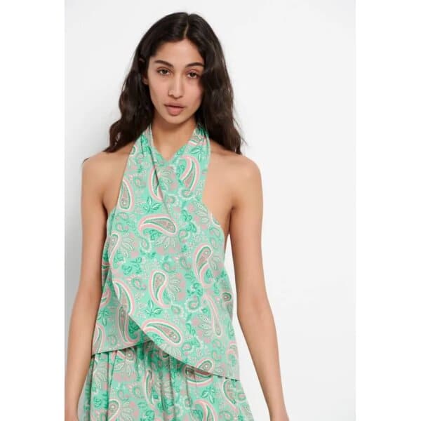 FBL007-126-17_GREEN_FIG_1 Γυναικείο Εμπριμέ halter neck top FBL007-126-17 - Image 1